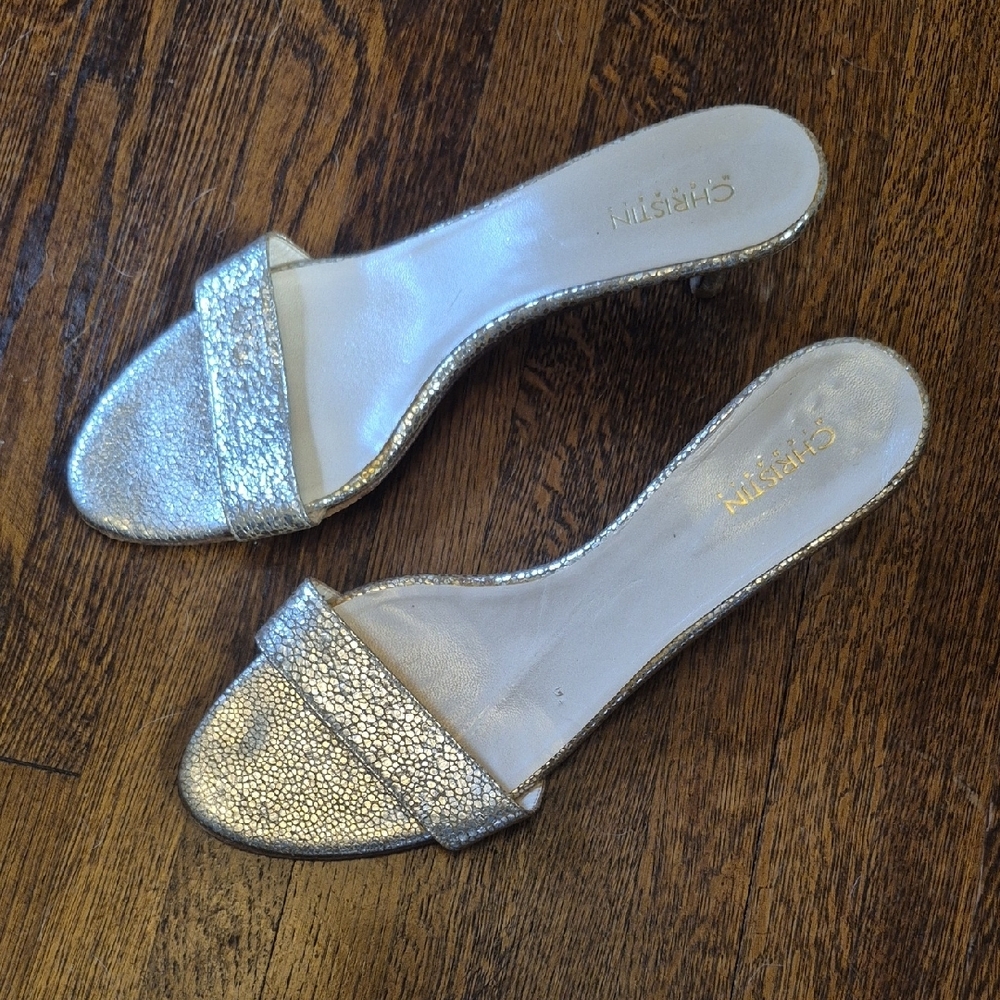 Christina Silver GOLD leather ITALY Women's Slide Sandals